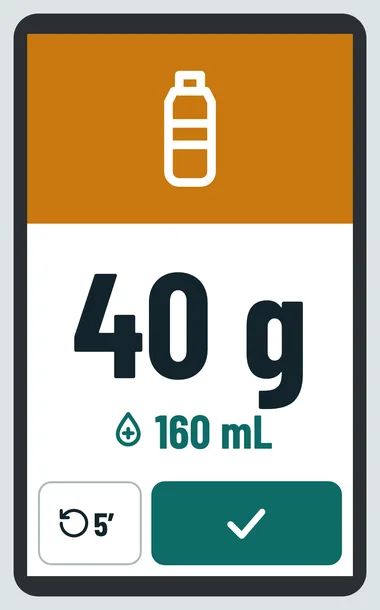 Edge 1050 feed alert: 40 grams from the bottle and 160 millilitres of drink with electrolytes